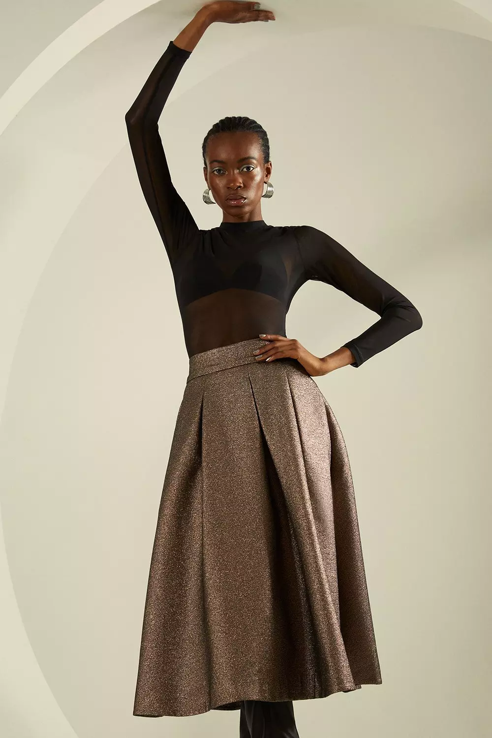 High waisted hotsell midi skirt length